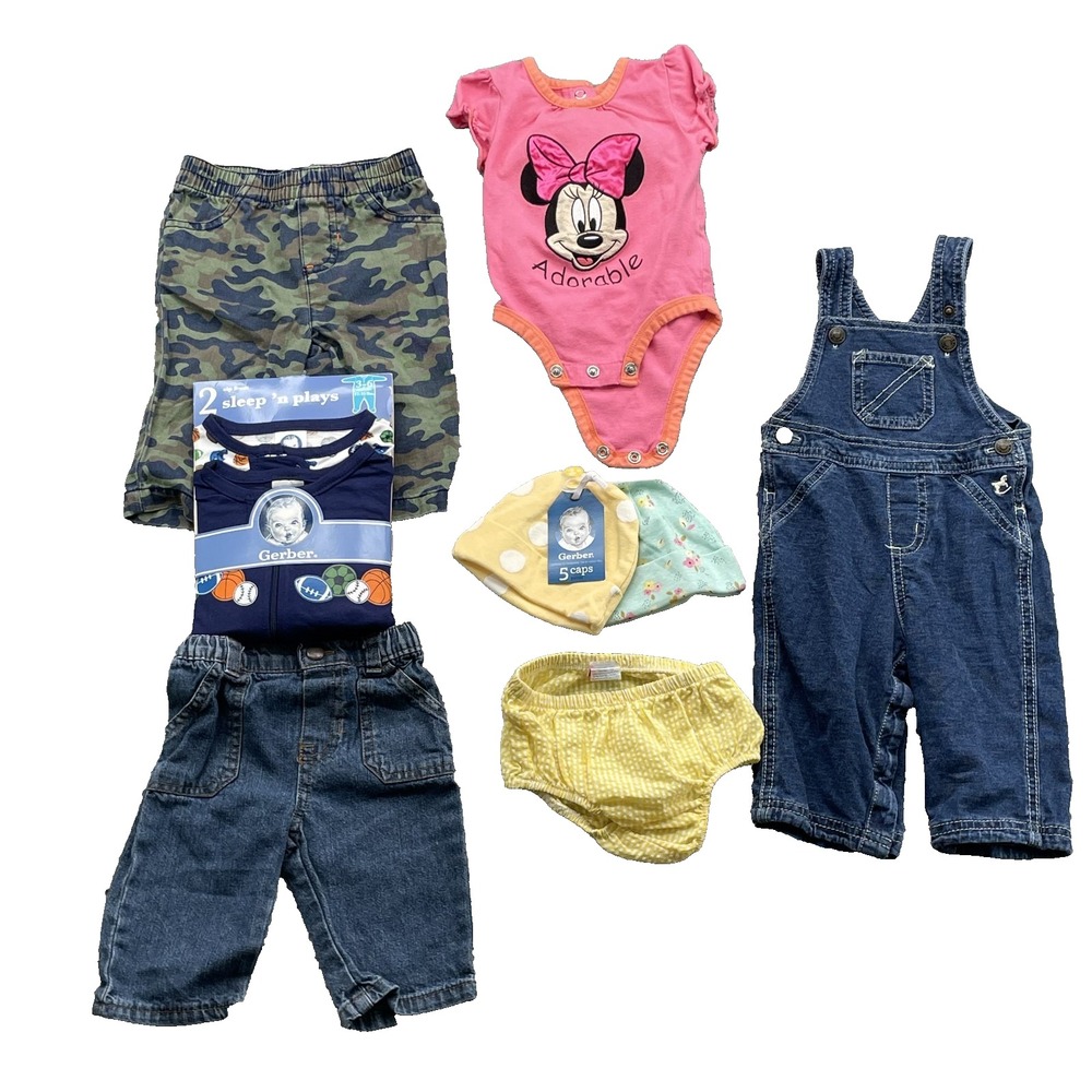 Disney Gerber LOT (7) Baby Infant 3-6 Month Mix Brand Bodysuit Pants Overall Cap